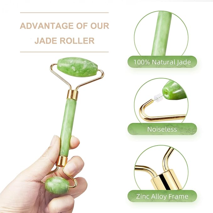 AECW 3-in-1 Natural Stone Jade Roller and Gua Sha Set - Image 2