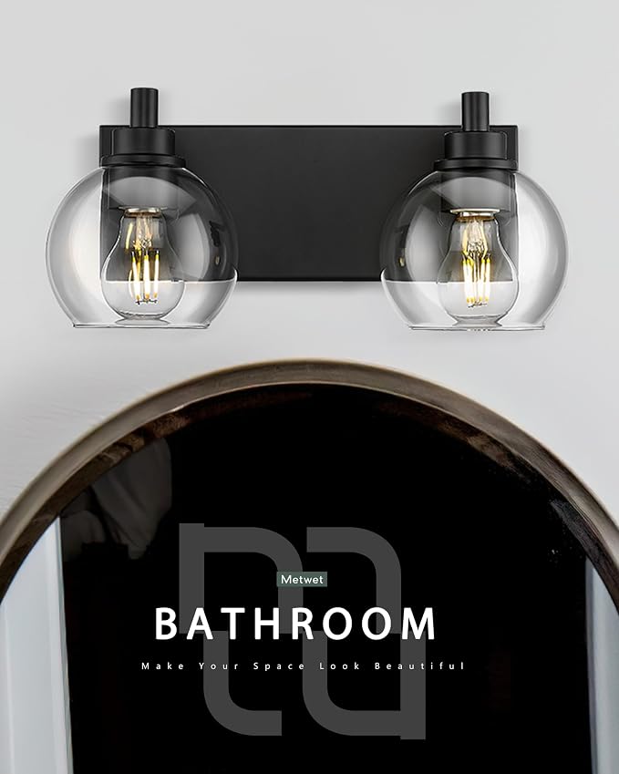 Bathroom Light Fixtures, 2 Light Matte Black Vanity Light, Modern Wall Sconces - Image 4