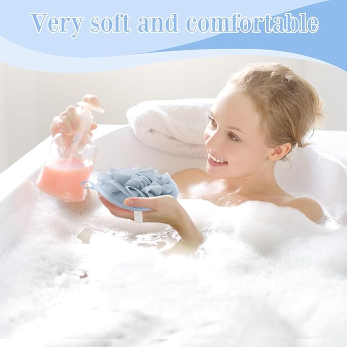 Boao 3 Pcs Bath Shower Pouf Sponge Mesh Pouf Shower Ball Exfoliating Body - Image 5