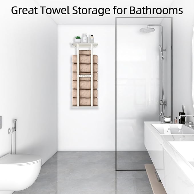STWWO Wall Towel Rack for Rolled Towels, Towel Storage for Small Bathroom Can - Image 7