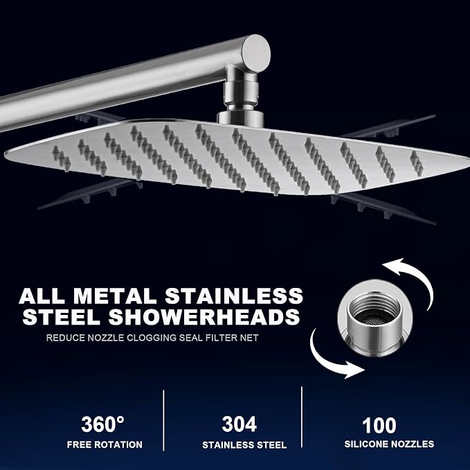Rain Shower System with Shelf, 12 Inch Rain Shower Head Set with Hand Shower - Image 2