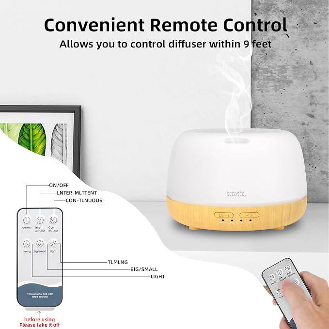 SEEDSEEL 300ML Essential Oil Diffuser, Quiet 8 Hours Operation, 7-Color LED - Image 3