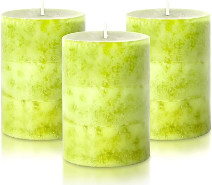 Green Pillar Candles Set of 3 Sage Scented Long Burning Candles 3x4 inch - Image 8
