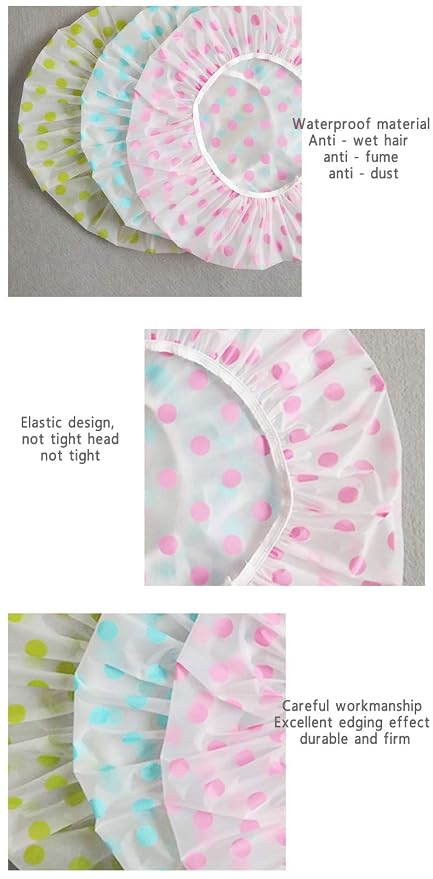 TCOTBE 6 Pieces Waterproof EVA Plastic Shower Cap, Elastic Reusable Bathing Cap - Image 3