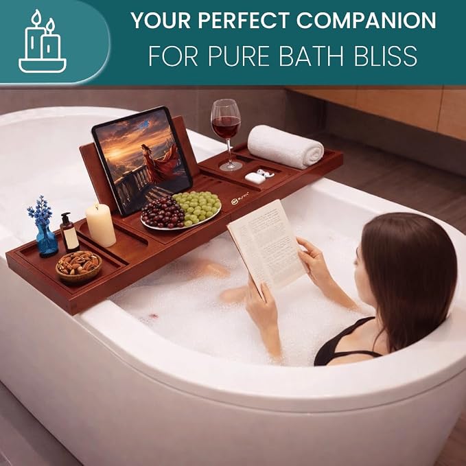 Bathtub Tray & Bath Tray for Tub – Expandable Bamboo Bath tub Tray, Bathtub - Image 8
