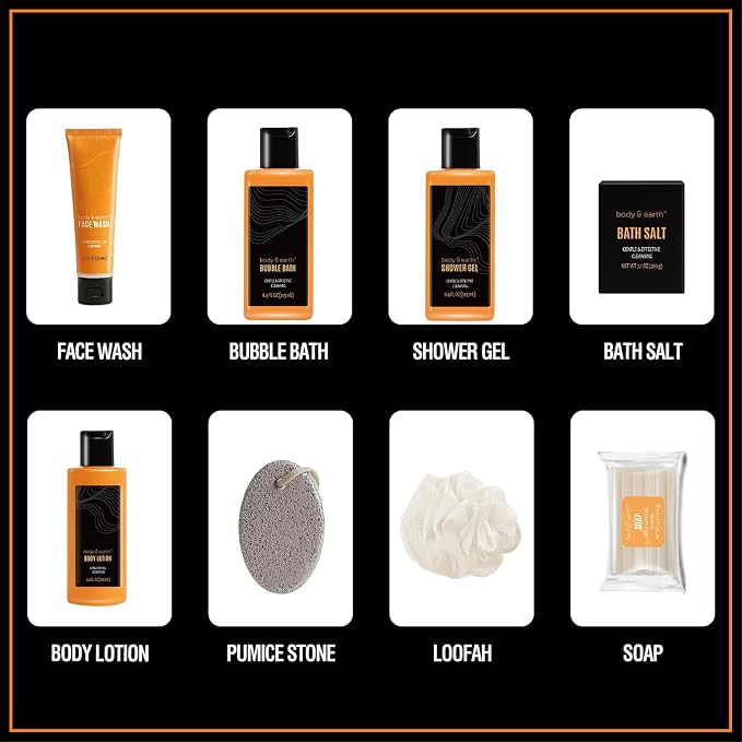 Body & Earth Gift Baskets for Men Bath Set Citrus Scented Bath and Body Gift Set - Image 7