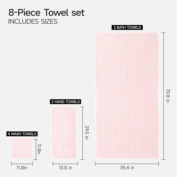 REDKISS Soft Bath Towel Sets 8-Piece, Microfiber Quick Dry & Absorbent - Image 3