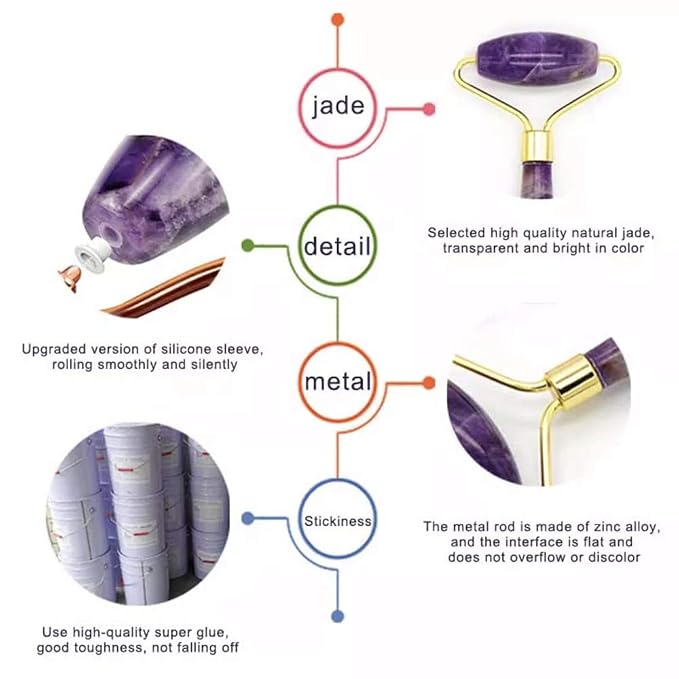 Jade Roller, Face Roller, Facial Beauty Roller Skin Care Tools, Quartz Massager - Image 3