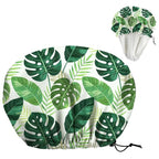 Tropical Leaves Reusable Shower Cap Green Monstera Double Layer Waterproof by DELORIGIN