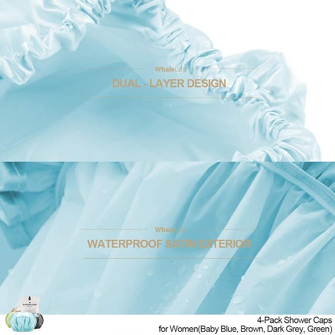 Shower Cap for Women Reusable Extra Large Shower Caps for Men Satin Double - Image 4