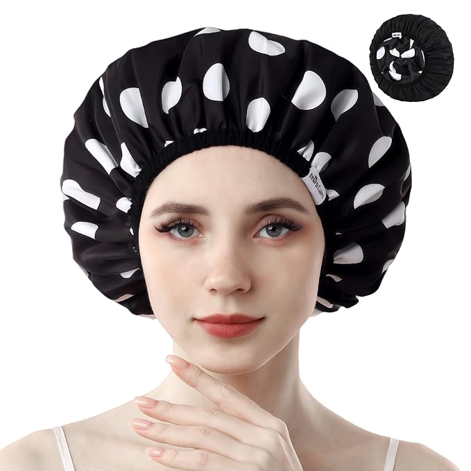 Years calm Shower Caps for Women Reusable Waterproof, Double Layer Waterproof by Yearscalm