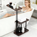 3 Layer Bathtub Tray Table, Bamboo Swivel Bathtub Side Table Height Adjustable by BeGyoku