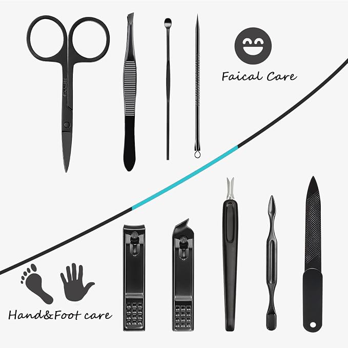 HANTEKAS Manicure Set 9 in 1 Stainless Steel, Nail Clippers Scissors Pedicure - Image 5