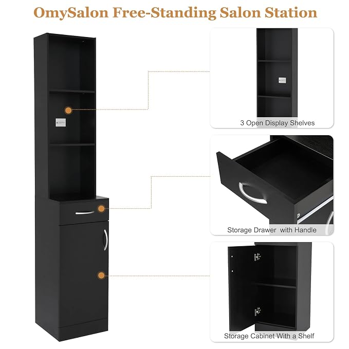 mefeir Salon Station, Barber Hair Stylist Storage Cabinet - Image 6