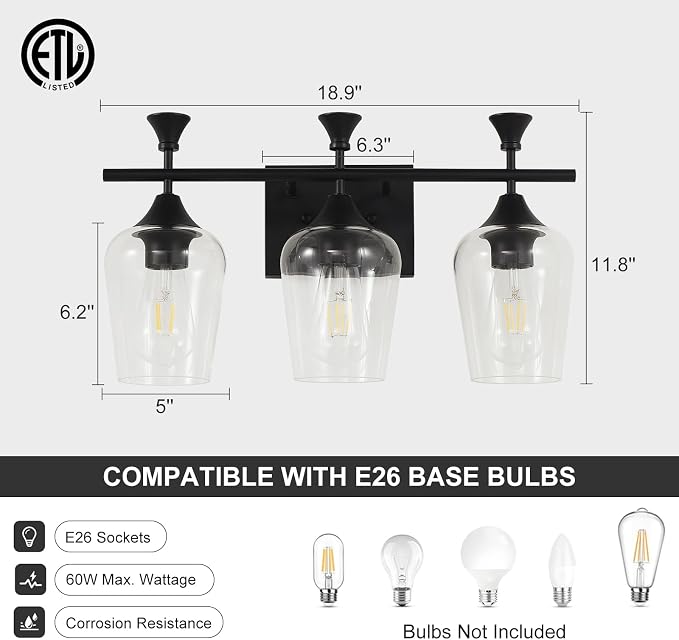 Bathroom Light Fixtures, Matte Black Vanity Lights - Image 4