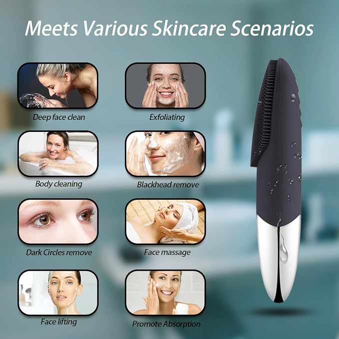 Facial Cleansing Brush, 3-in-1 Electric Silicone Face Scrubber, Vibrating - Image 5