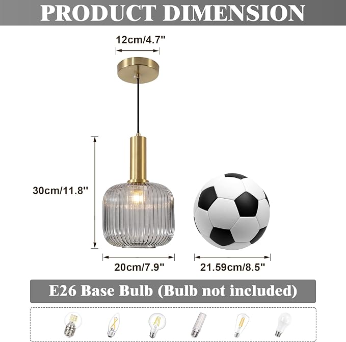 KCO Lighting Mid Century Smoke Glass Pendant Light Antique Brass Kitchen Island - Image 2