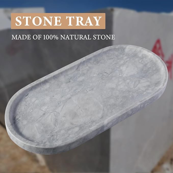 Koville Grey Marble Tray for Bathroom Countertop, Stone Catchall Trays for - Image 4