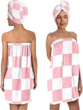 Checkered Bath Wrap Set with Hair Turban, Spa Towel Wrap, Towel Robe by BaBakiak
