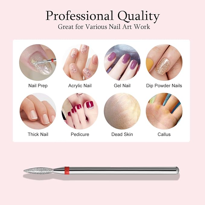 10pcs Diamond Flame Cuticle Drill Bits Set, Professional Cuticle Nail Drill Bits - Image 4