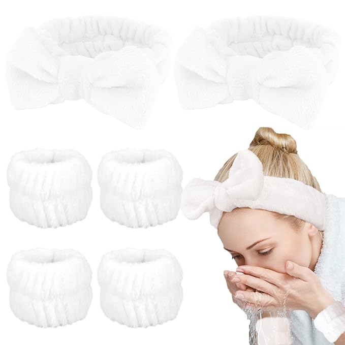 WHAVEL 6PCS Spa Headband and Wristbands Set, Face Wash Headband Wrist Bands by Whavel