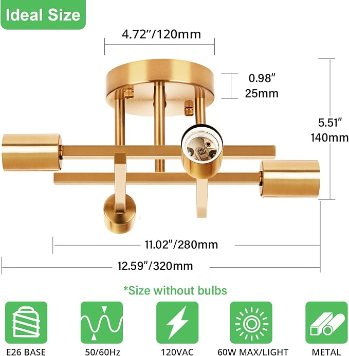 SunRider Industrial 4-Light Semi Flush Mount Ceiling Light Fixture, Modern - Image 3