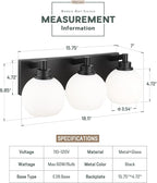 Bathroom Light Fixtures, 3-Light Matte Black Vanity Light, Modern Wall Sconces - Image 3