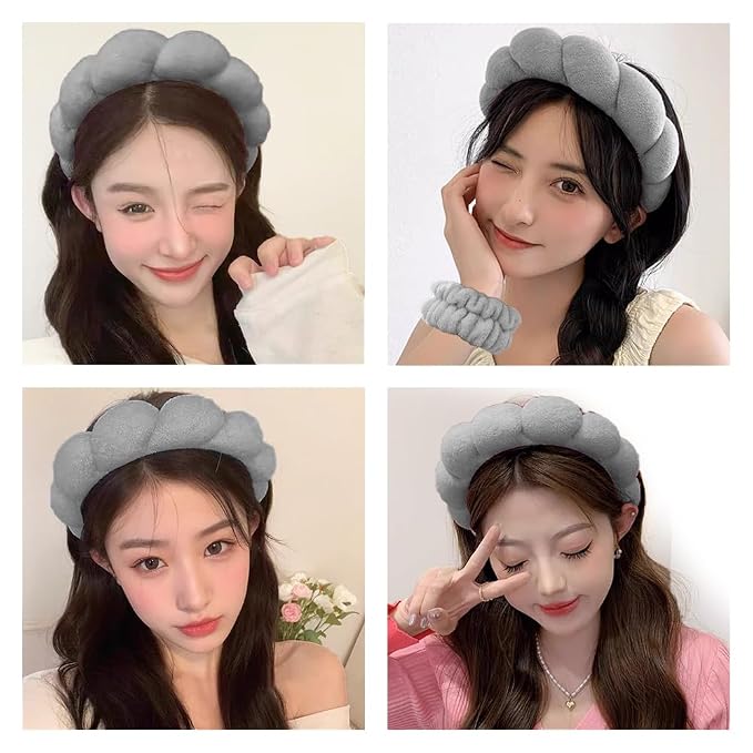 Spa Headbands for Washing Face Wristband Set Sponge Makeup Skincare Headband - Image 4
