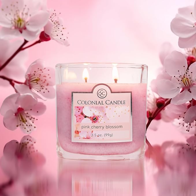 Colonial Candle Pink Cherry Blossom Scented Jar Candle, 2 Wick, 3.5 oz - Image 3
