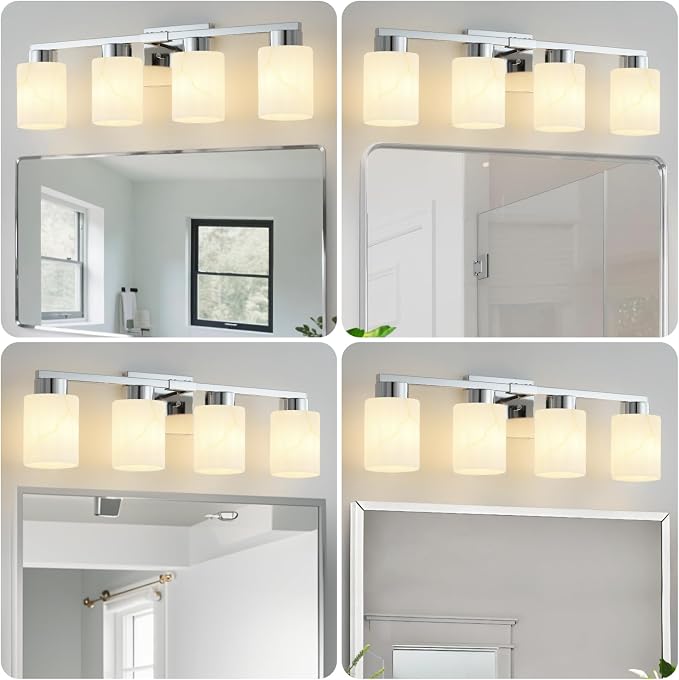 4-Light Bathroom Light Fixtures, Modern Vanity Lights, Chrome Metal Wall Lamp - Image 3
