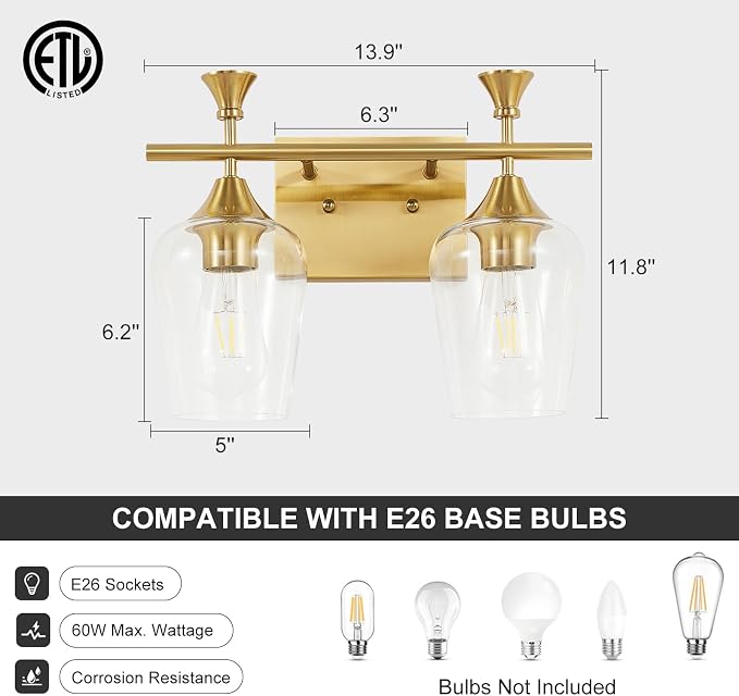 Bathroom Light Fixtures, Brushed Gold Vanity Lights - Image 4