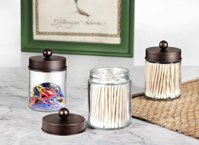 Amolliar 6Pc Apothecary Jars Bathroom Vanity Organizer- Rustic Farmhouse Decor - Image 2