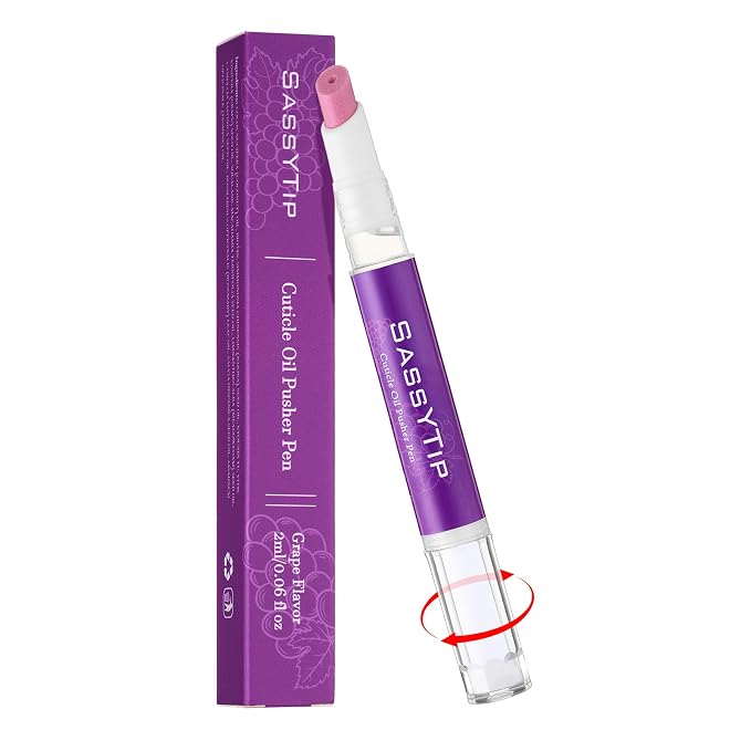 Ceramic Cuticle Pusher & Oil Pen, 2ml Grape Scented Nail Care Pen, Gentle by SASSYTIP