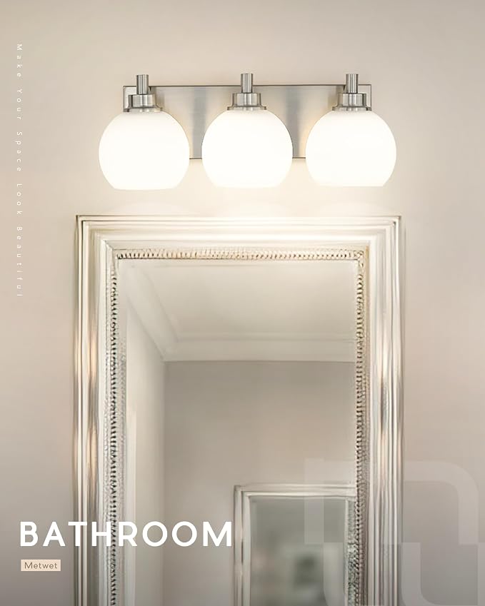 Bathroom Light Fixtures, 3-Light Brushed Nickel Vanity Light, Modern Wall - Image 5