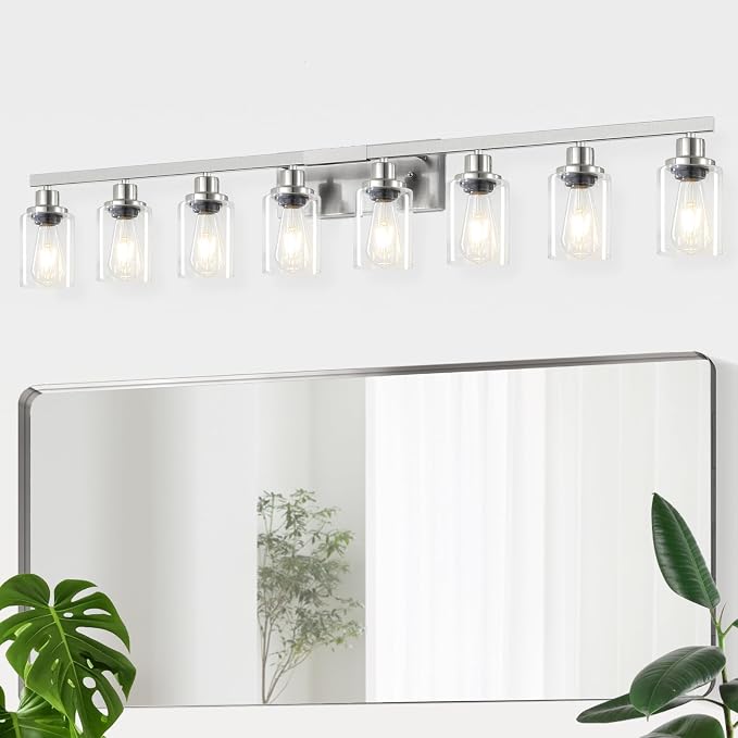 52inch Brushed Nickel Vanity Light Fixtures, 8 Light Brushed Nickel Bathroom by DIKAIDALights