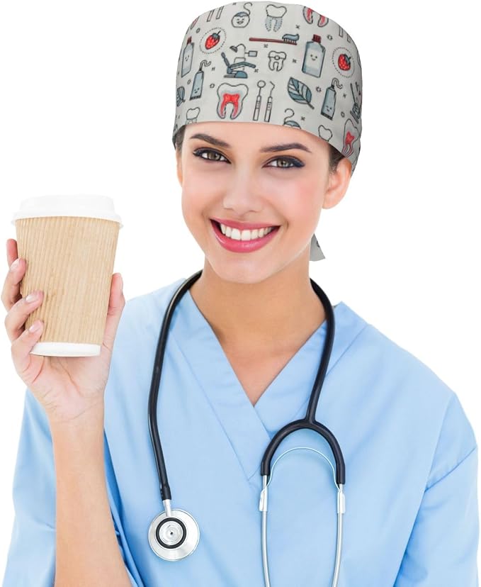 Working Cap Scrub Caps with Sweatband Adjustable Tie Back Hat Nurse Surgical - Image 5