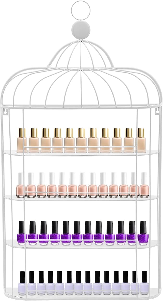 Nail Polish Organizer Wall Mounted, 4-Tier Nail Polish Storage Rack, Metal Nail by Milzeone