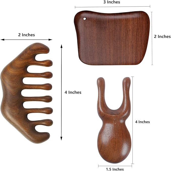 OULIGET Wood Gua Sha Massage Tools Set, Scraping Scalp Massage Comb, Wooden Gua - Image 2