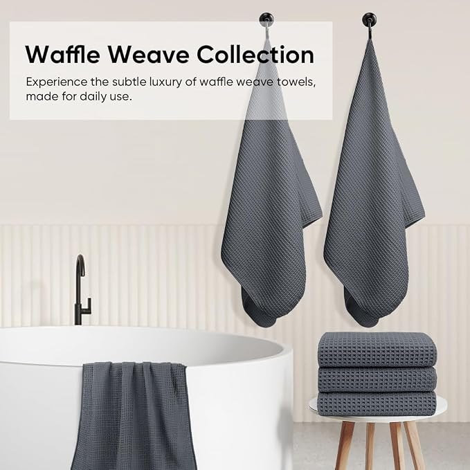HOMEXCEL Waffle Bath Towels Set 4 Pack, Premium Microfiber Bathroom Towels - Image 5