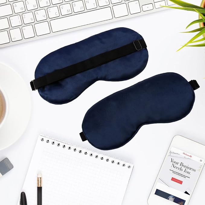 2 PCS Navy Satin Sleep Masks, Adjustable Silk Eye Mask - Image 7