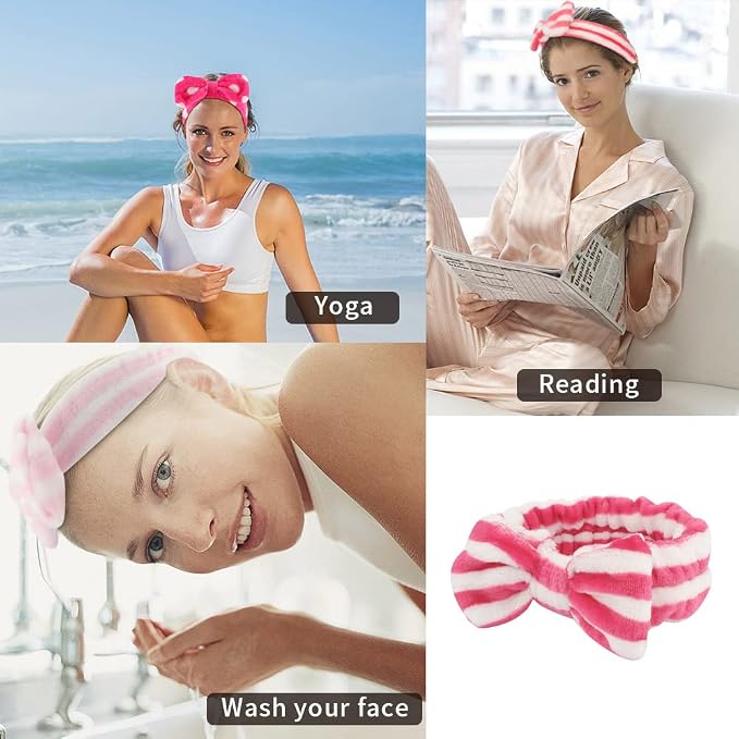 WHAVEL 6 Pack Pink Spa Headband Makeup Soft Skincare Shower Headbands Fluffy - Image 4