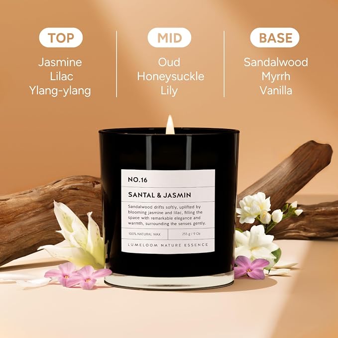 Santal & Jasmine Luxury Scented Candles, 9oz Soy Wax Candles - Image 2