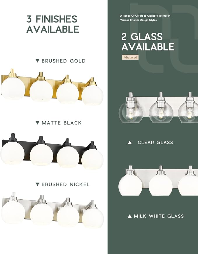 Bathroom Light Fixtures, 4 Light Brushed Nickel Vanity Light, 26 Inch Modern - Image 7