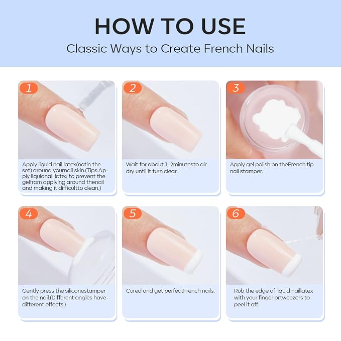 modelones French Tip Tool- 6 Pcs Nail Stamp French Manicure Kit Suitable - Image 8