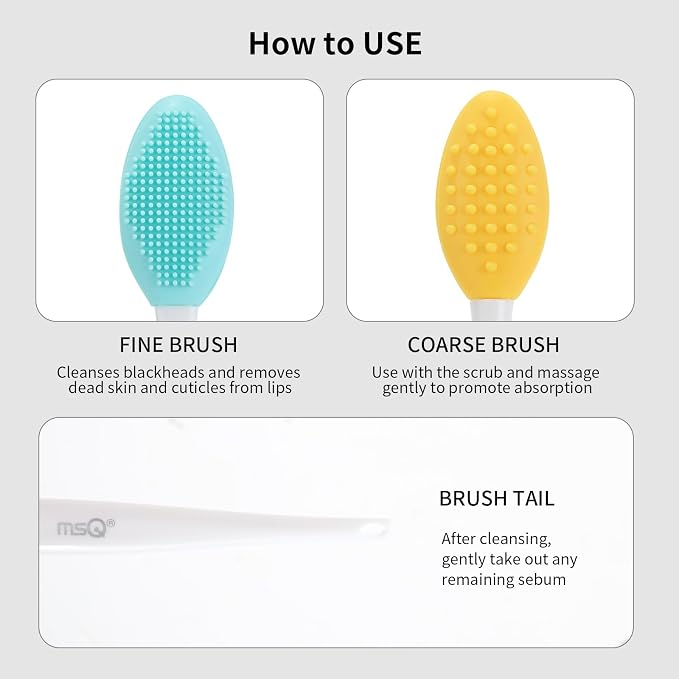 MSQ 5 PCS Lip Scrub Brush, Double-end Silicone Nose Clean Brush Lip Exfoliating - Image 3