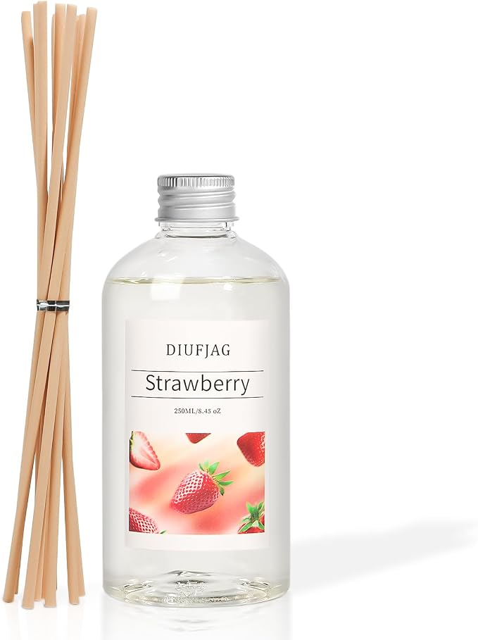 Strawberry Diffuser with 10 Fiber Sticks, 6.7 oz Diffusers by DIUFJAG
