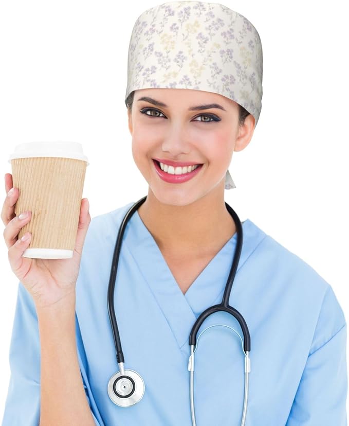 Scrub Cap for Women and Men Boho Black Leaf Pattern Adjustable Breathable - Image 6