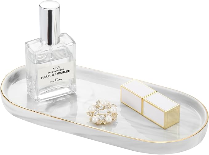 Luxspire Bathroom Vanity Tray, Marble Ceramic Dresser Jewelry Dish by Luxspire