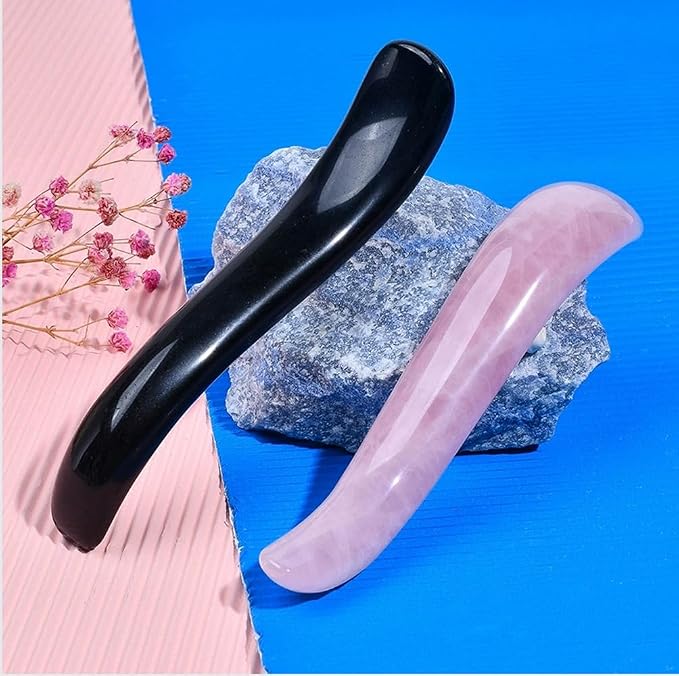 Massage Stones Guasha Roller Pink Jade Gemstone Meditation Healing Stick Stone - Image 3