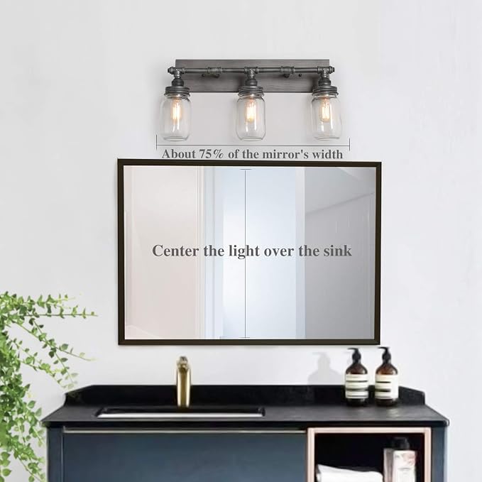 LNC 24'' Large Bathroom Light Fixtures, Industrial 3 Mason Jar Vanity Light - Image 6